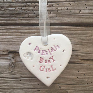 Precious baby girl handmade ceramic hanging heart