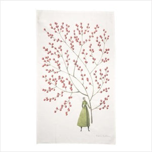 Red berries Christmas tea towel