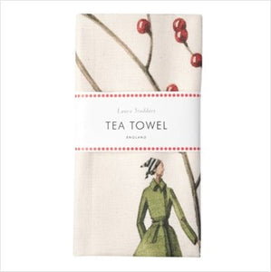 Red berries Christmas tea towel