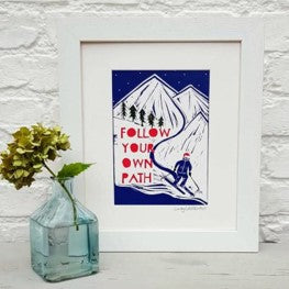 Skiing "Follow your own path" framed print
