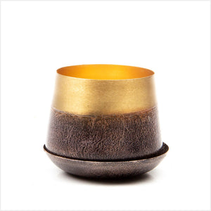 Small Joe pot & saucer - mahogany & gold