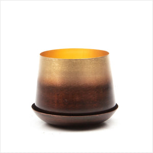 Small Joe pot & saucer - brown & gold