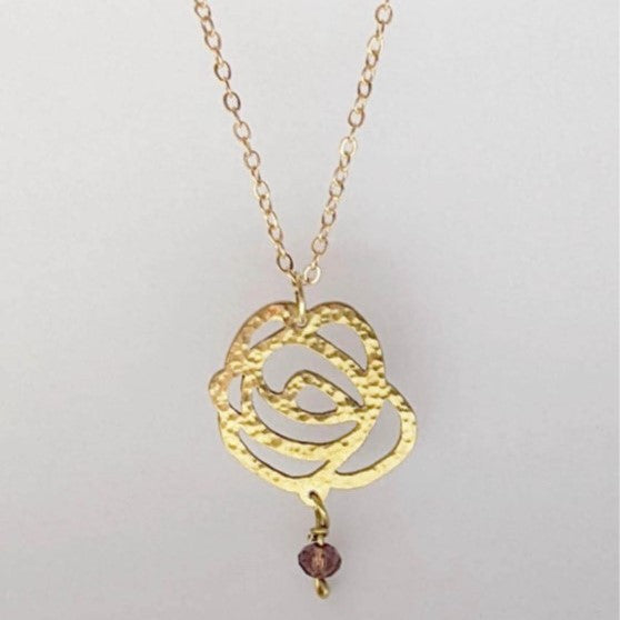 Bespoke Raindrops on Roses jewellery - brass pendant