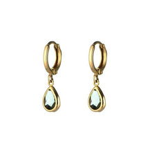 Load image into Gallery viewer, Smoke glass charm gold huggie hoop earrings
