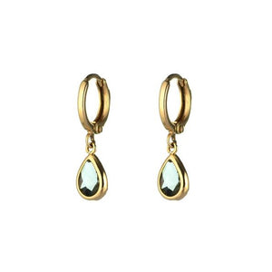 Smoke glass charm gold huggie hoop earrings
