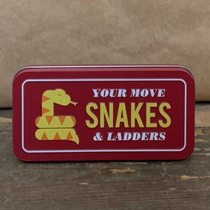 Going on a long journey with the kids?  This travel Snakes and Ladders game will keep boredom away.  The set includes: 4 magnetic playing pieces, dice