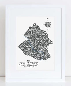 City of St Albans map grey map in white frame