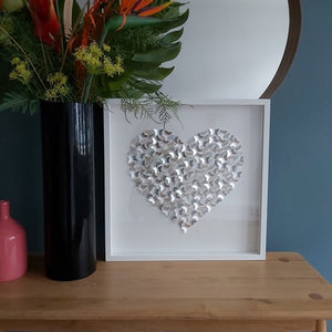 Silver butterflies large heart in large white frame