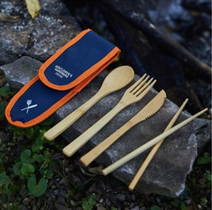 Travel bamboo cutlery set