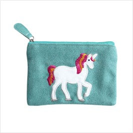 Felt unicorn purse - blue