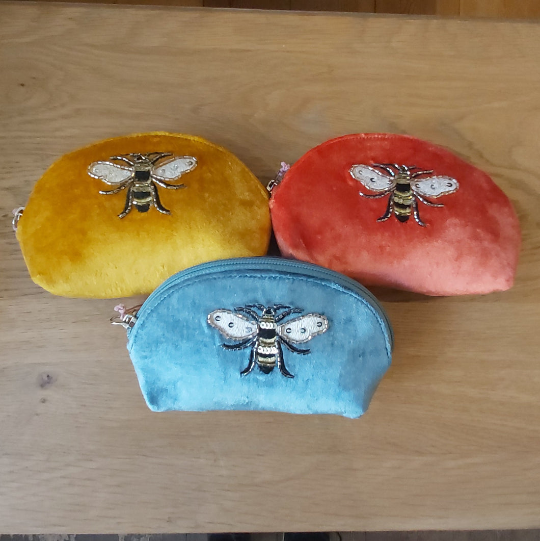 Bee embroidered beaded velvet coin purses