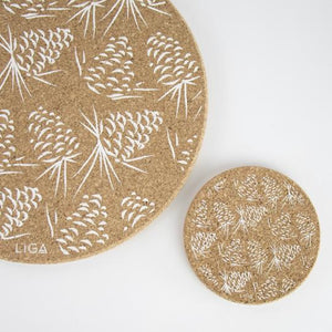 Cork placemats - pinecone white - set of 4