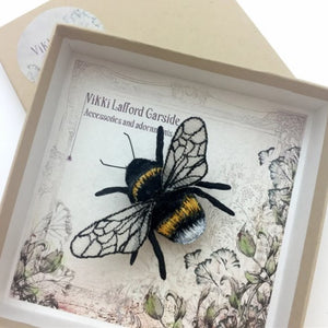 Handmade white tailed bumblebee brooch