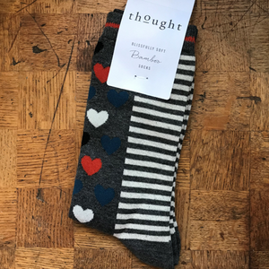 Eileen heart stripe bamboo socks - dark grey marle