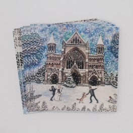 Pack of 10 Xmas cards - snowy Cathedral little referee
