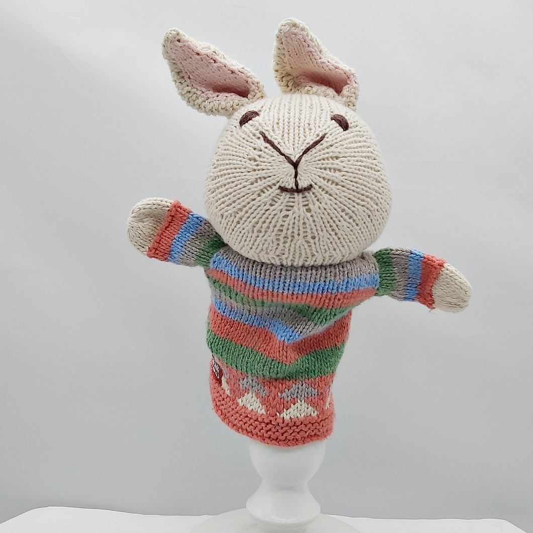 Rabbit with stripe jumper hand puppet
