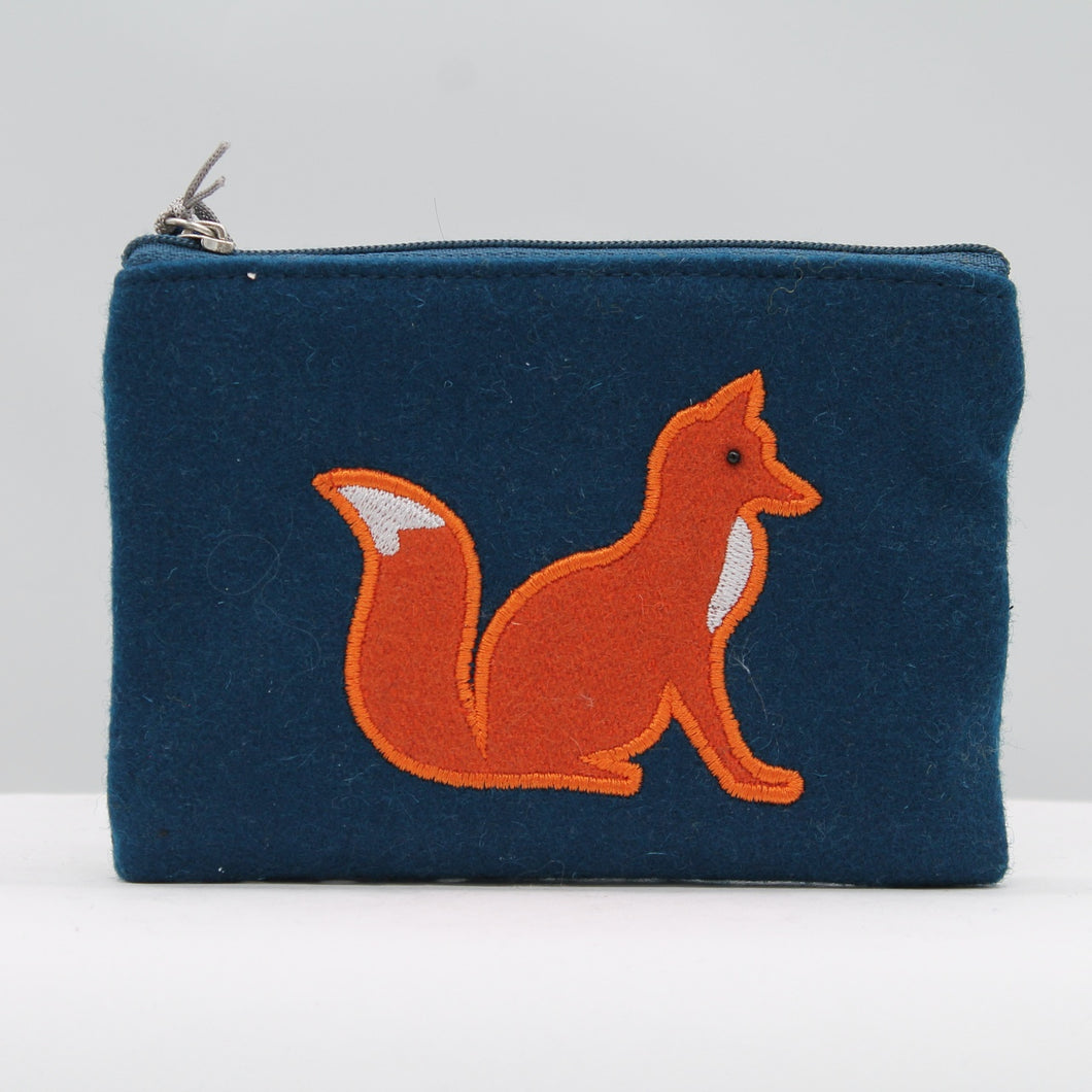 Felt fox purse - blue/green