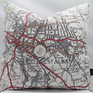 St Albans map cushions with feather filling