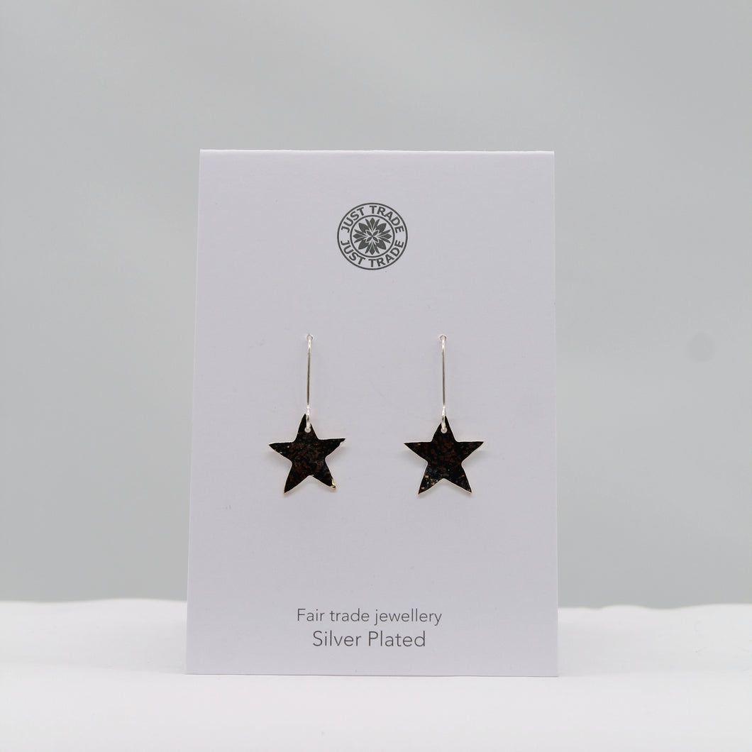 Hammered brass star earrings