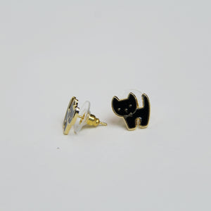 Black cat enamel earrings