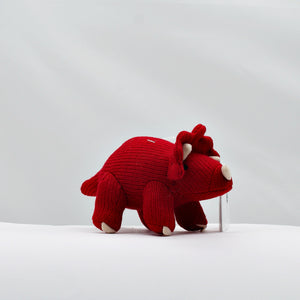 Knitted triceratops rattle - red