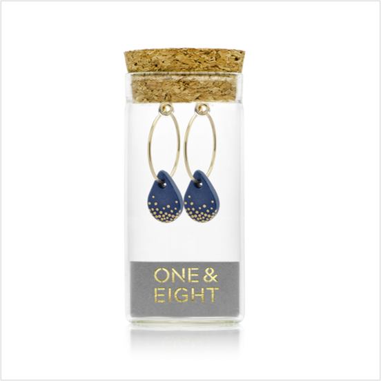 Porcelain Dartmouth blue raindrop gold earrings