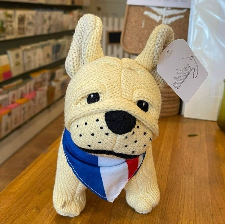 Knitted British bulldog soft toy