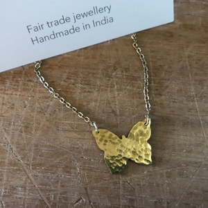 Hammered brass butterfly necklace
