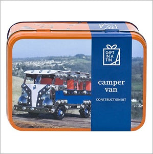 Camper van construction kit in a tin