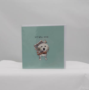 Get well soon dog slippers card
