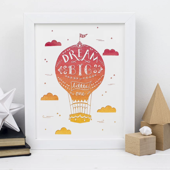 Dream big hot air balloon... orange A5 print & white frame