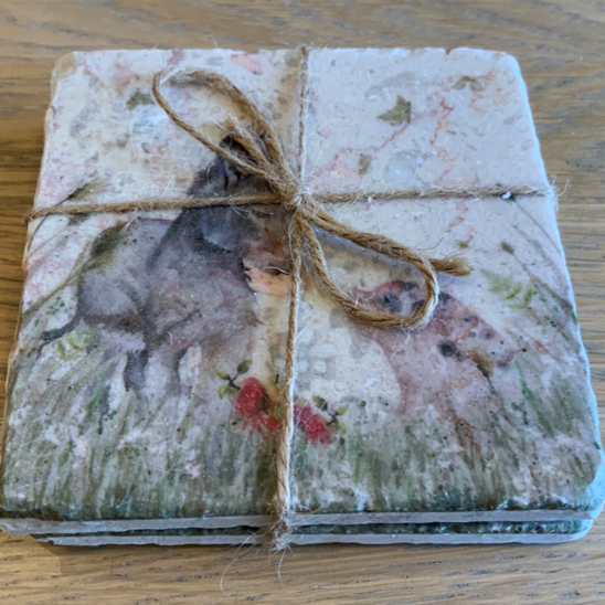 Country Companions - donkey & pig coasters x 2