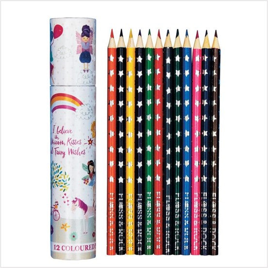 Coloured pencils pack 12 in tube fairy unicorn