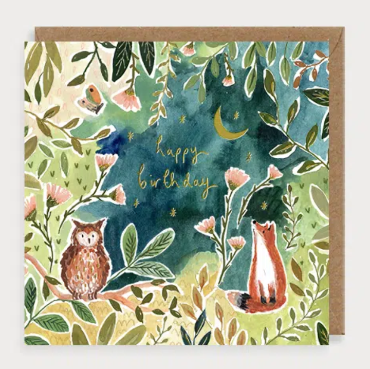 Fox & owl happy birthday card