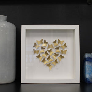Handmade small white frame gold med butterflies in med heart shape