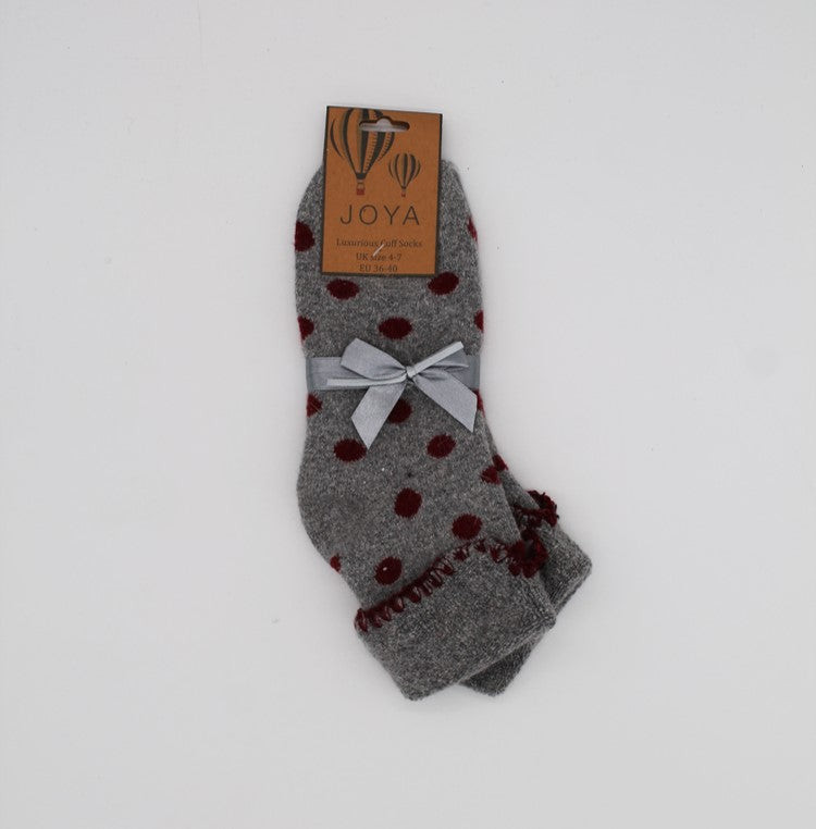 Cuff socks - grey with red dots