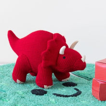 Load image into Gallery viewer, Knitted triceratops rattle - red
