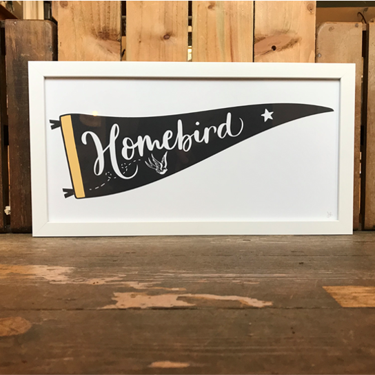 Homebird pennant yellow framed print