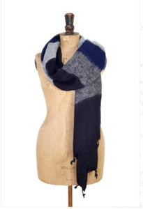 Magpie scarf - black/grey/blue
