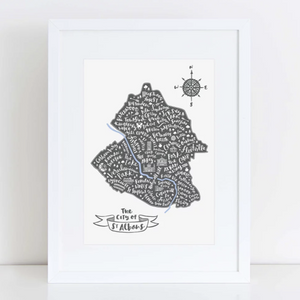 City of St Albans map grey map in white frame