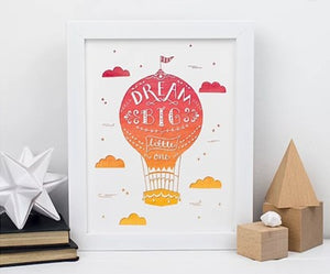 Dream big hot air balloon... orange A5 print & white frame