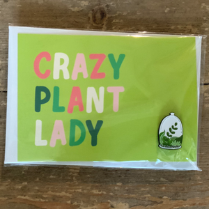 Crazy plant lady card & pin