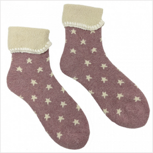 Cuff socks - pink with cream stars