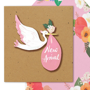 Pink stork baby card