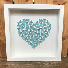 Load image into Gallery viewer, Small white frame aqua small butterflies in med heart shape
