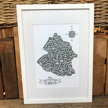 Load image into Gallery viewer, City of St Albans map black map in black frame
