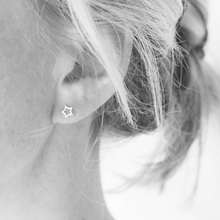 Load image into Gallery viewer, Silver open star stud earrings
