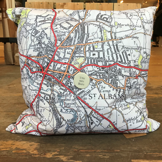 St Albans map cushions with feather filling