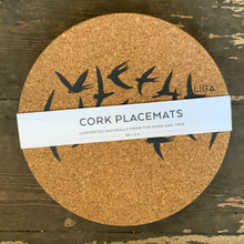 Load image into Gallery viewer, In a pretty grey swallow design, delicate and beautiful for any table.  Cork is sustainable, renewable and recyclable - practical too, water impermeable and easily wipe clean and insulating.
