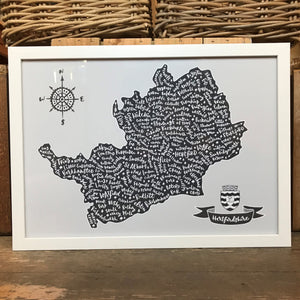 Hertfordshire map white frame